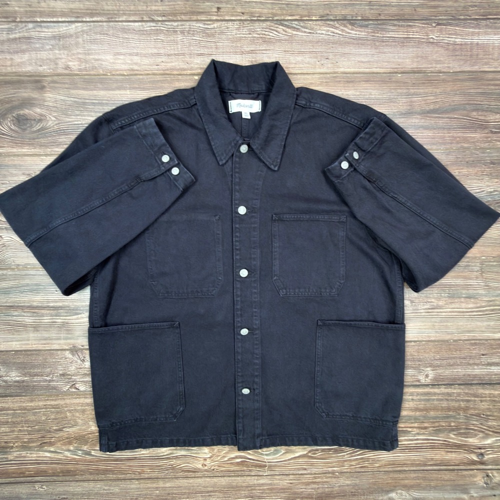 Madwell Mens Size XL Denim Chore Jacket Black Button Front Workwear NV978